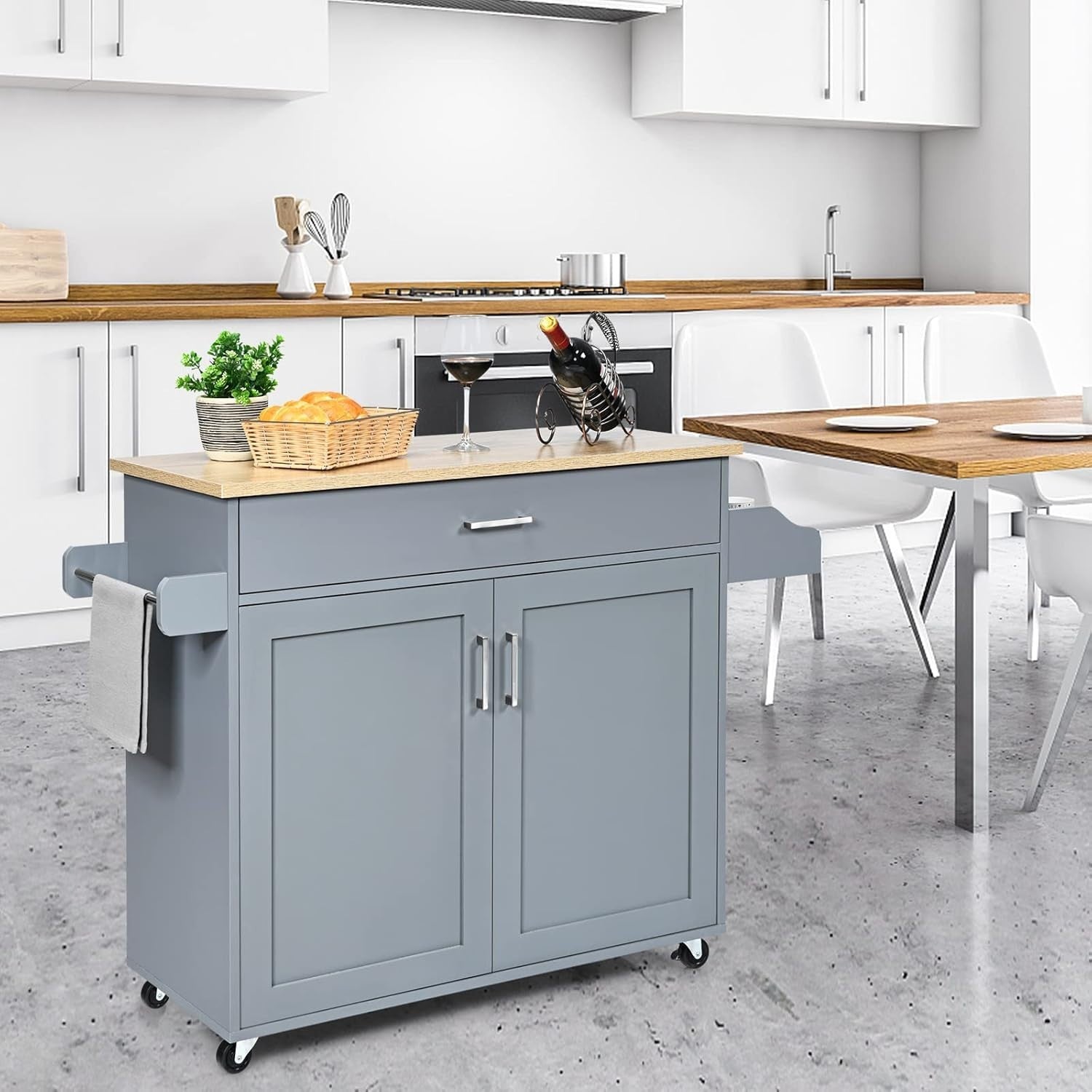 Large Kitchen Island Trolley Drawer Cabinet 116cm Grey