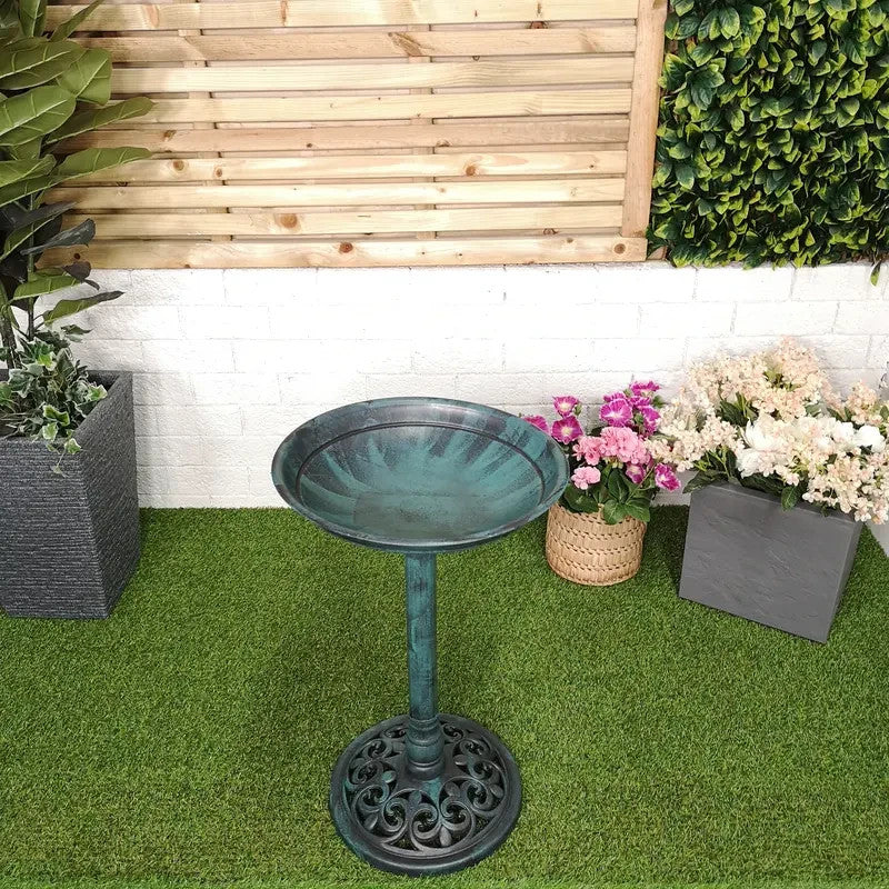 40cm Resin Bird Bath Outdoor Garden Feature – Verdi Green Weatherproof