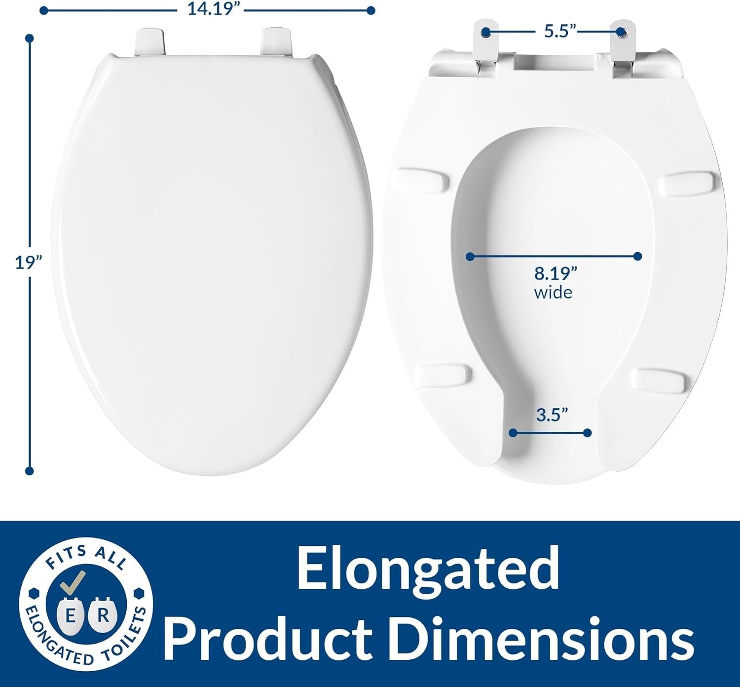 White Elongated Toilet Seat Top-Tite Easy Install Commercial Plastic