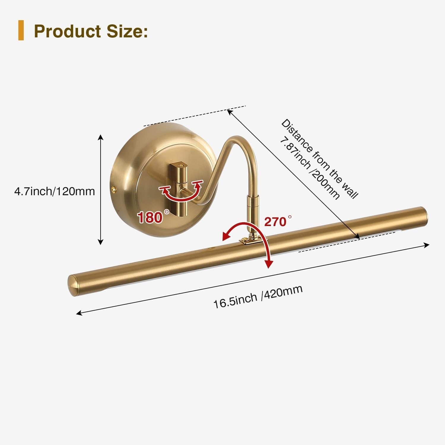 LED Picture Light 16.5" Brass Swing Arm Warm White Wall Lamp