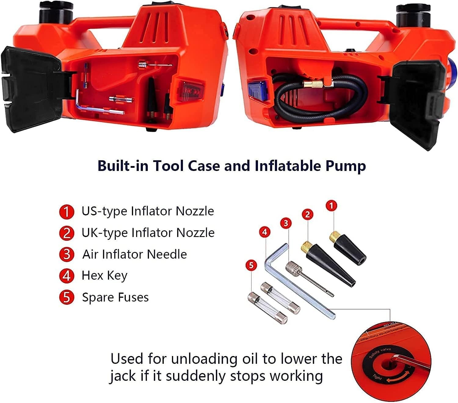 5 Ton Electric Hydraulic Car Jack 12V 4-in-1 Lift Kit with Air Pump 5.9–17.7"