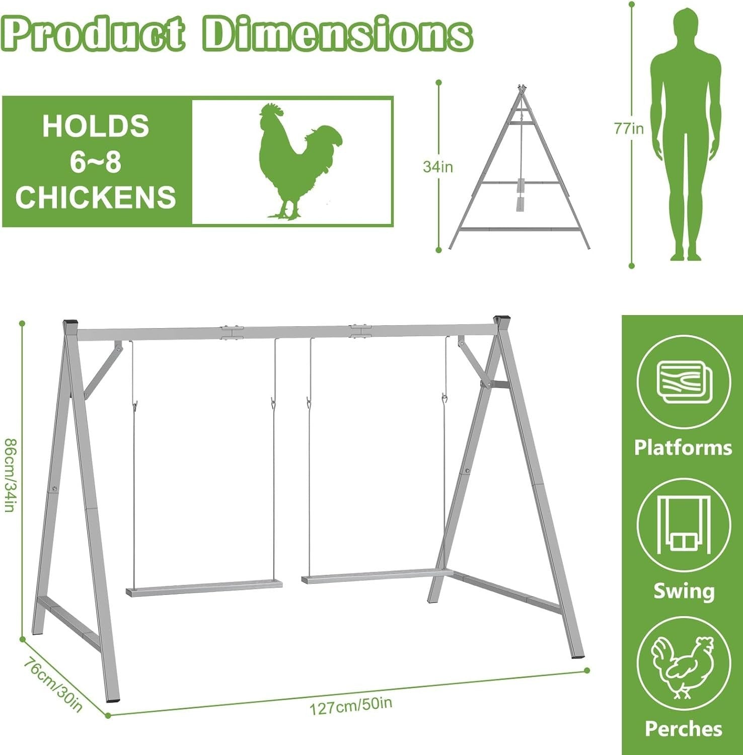 Chicken Roosting Bars Perch w 2 Swings 50x30x34in