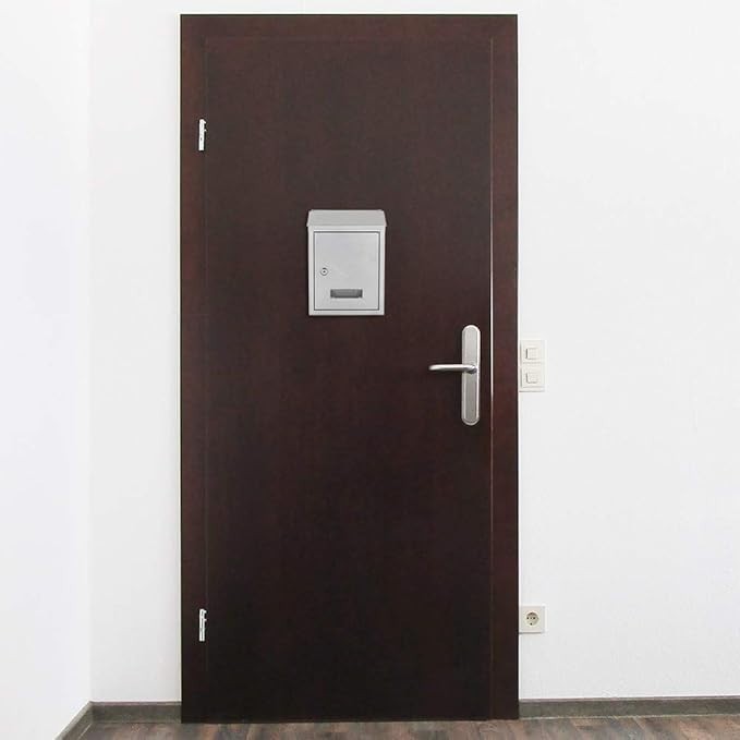 Lockable Wall Mounted Steel Post Box Silver Weatherproof Mailbox 300x215x70mm
