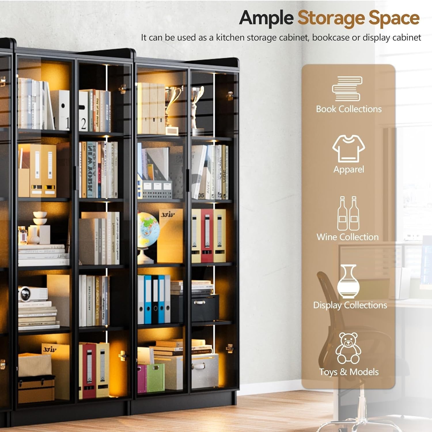 LED Display Cabinet with Acrylic Door, 5 Shelves, 3-Color Lights, 65"