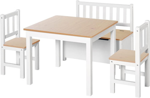 Kids 4-Piece Table & Chair Set with Storage Bench, Safe & Modern Design