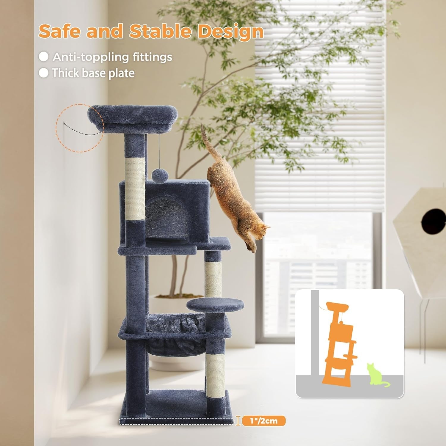 116cm Cat Tree Tower Multi Level Scratching Posts Condo Hammock Dark Grey