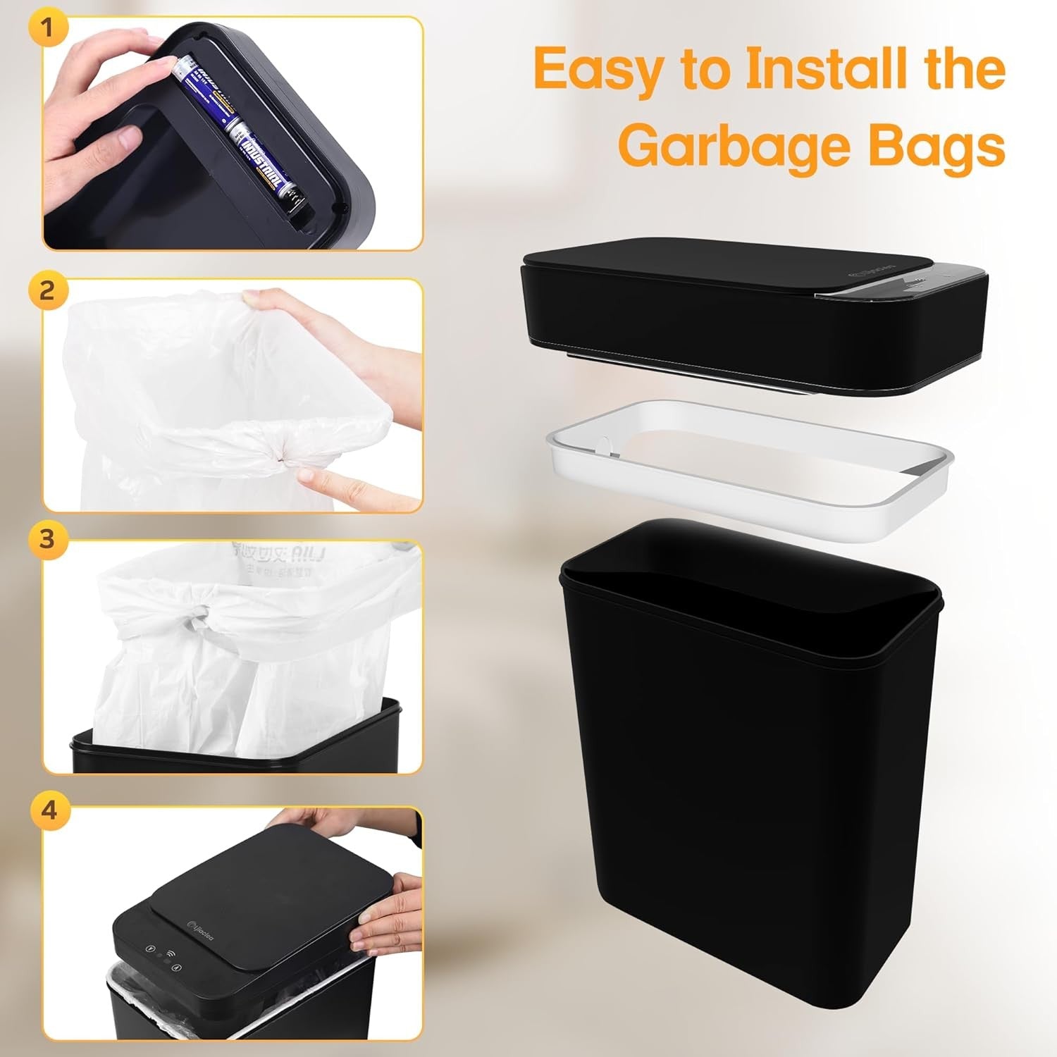 2 Pack 2.6 Gallon Touchless Motion Sensor Trash Can Black