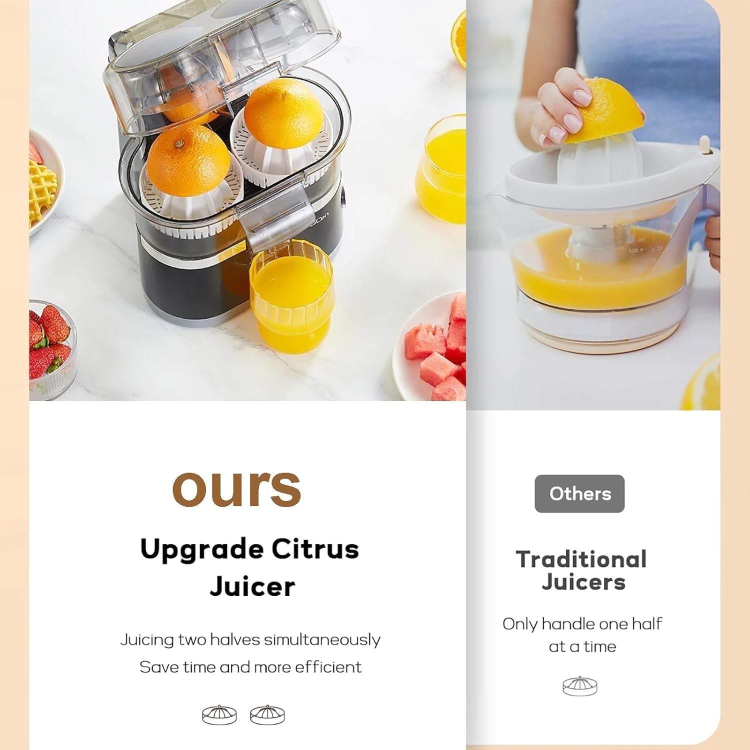 Electric Citrus Juicer 500ml Twin Press 18000RPM Easy Clean 100W