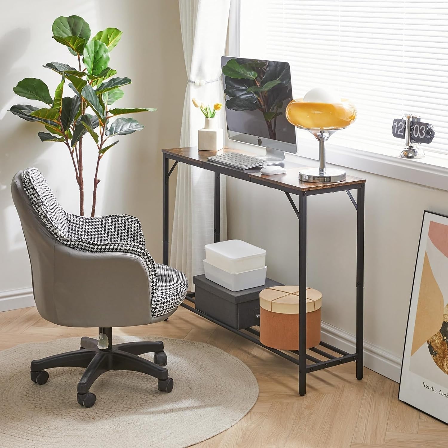 Industrial Narrow Console Table 107cm Sturdy Metal Frame Storage Shelf