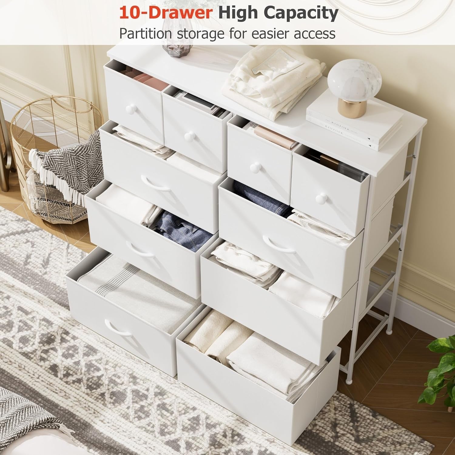 Tall White 10 Drawer Dresser Storage Chest for Bedroom Closet Nursery