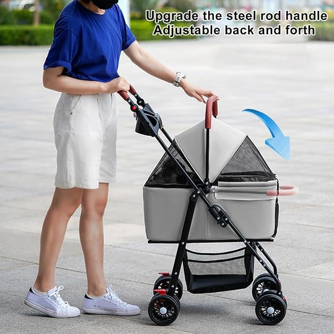 Pet Stroller Folding 4 Wheel Dog Cat Pushchair Small Medium Pets Travel Pram