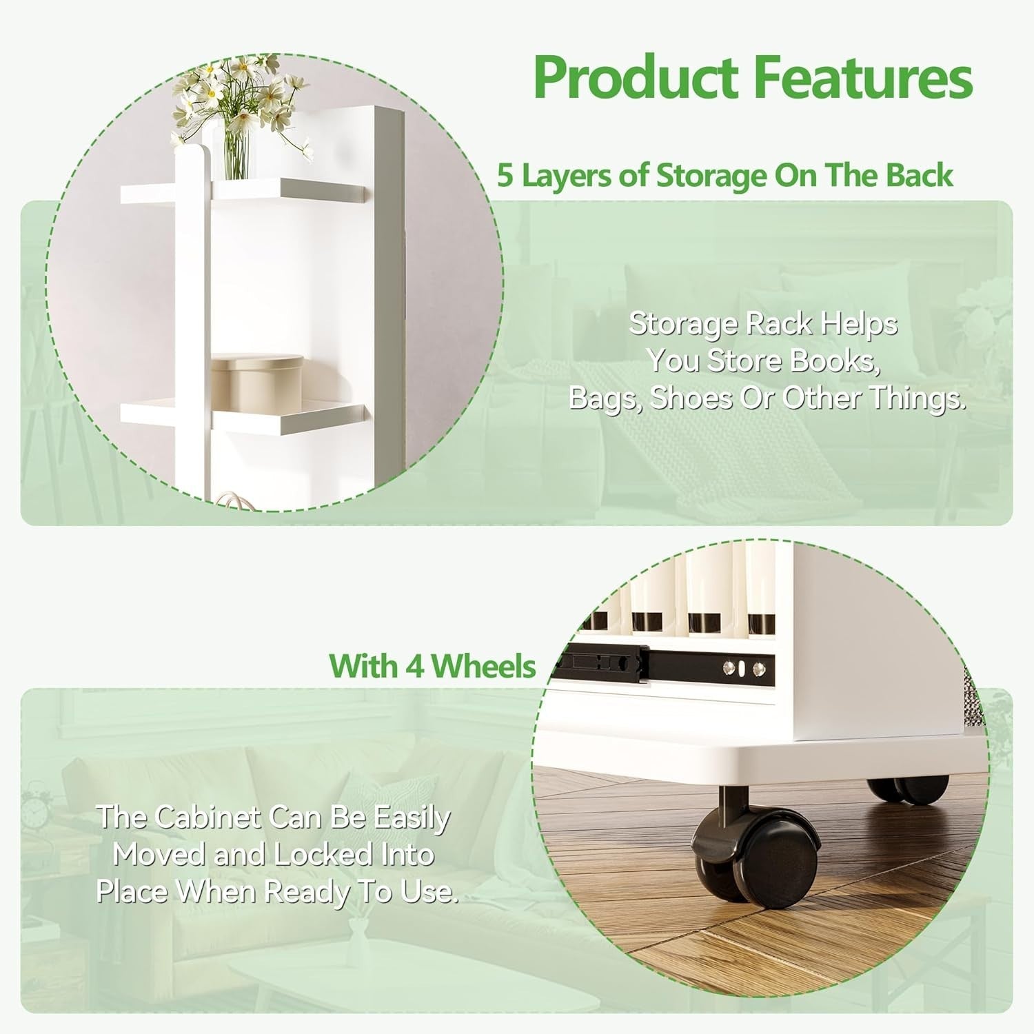 White 360° Rotating Jewellery Cabinet Sliding Door LED Mirror with Wheels