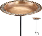 Greek Design Copper Bird Bath | 18" Large Garden Bowl with Metal Stand