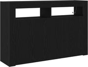 Modern Black Oak Sideboard Cabinet with LED Lighting, 3 Doors & 8 Compartments