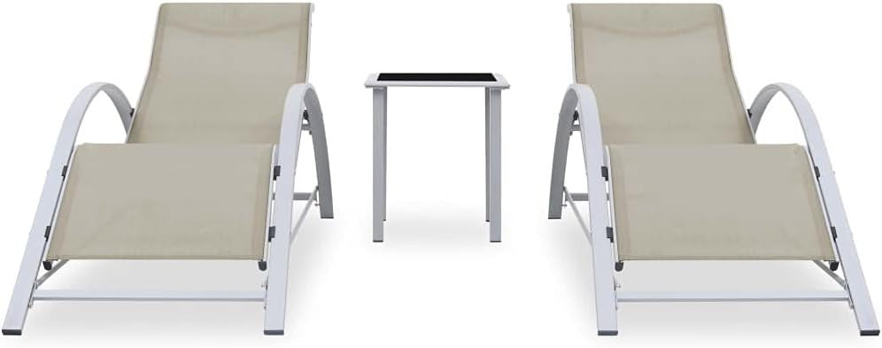 2x Outdoor Aluminium Sun Loungers with Table Patio Garden Chairs Set
