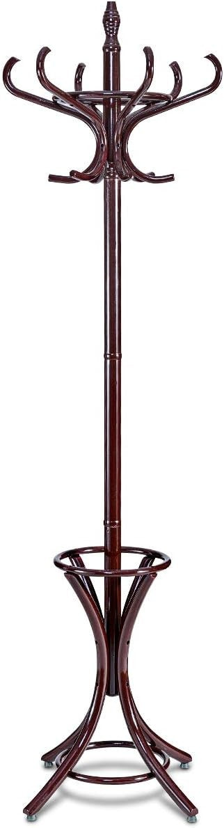 Mahogany Solid Wood Coat Rack with 12 Hooks & Umbrella Holder | Freestanding