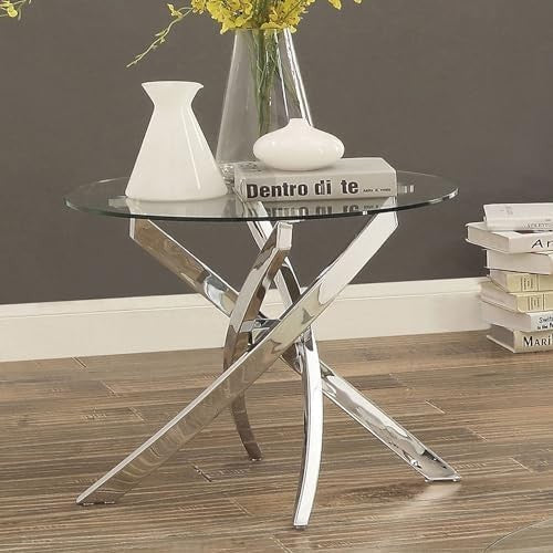90cm Round Glass Dining Table with Chrome Legs Modern Small Kitchen Dining Table