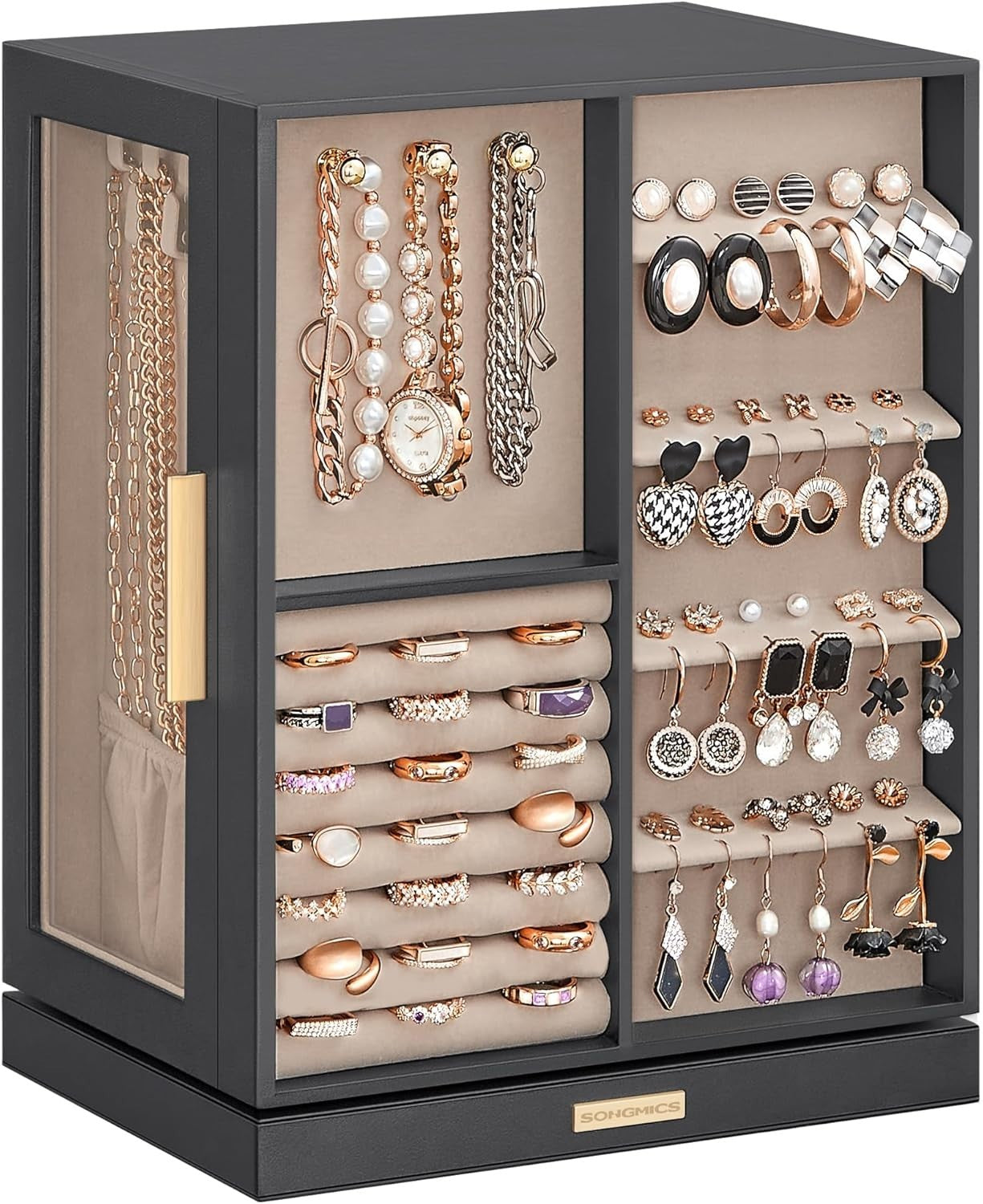 Slate Grey 360° Rotating Jewellery Box Vertical Organizer with Drawers