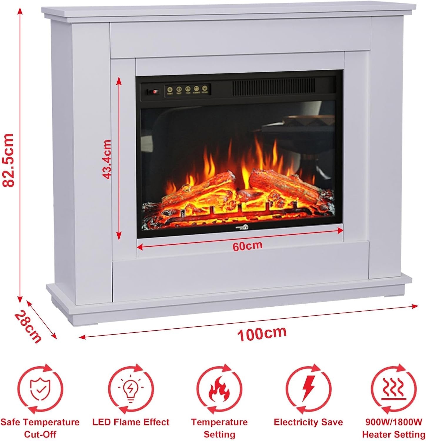 40" Electric Fireplace Suite LED Heater Remote Modern Fire Surround