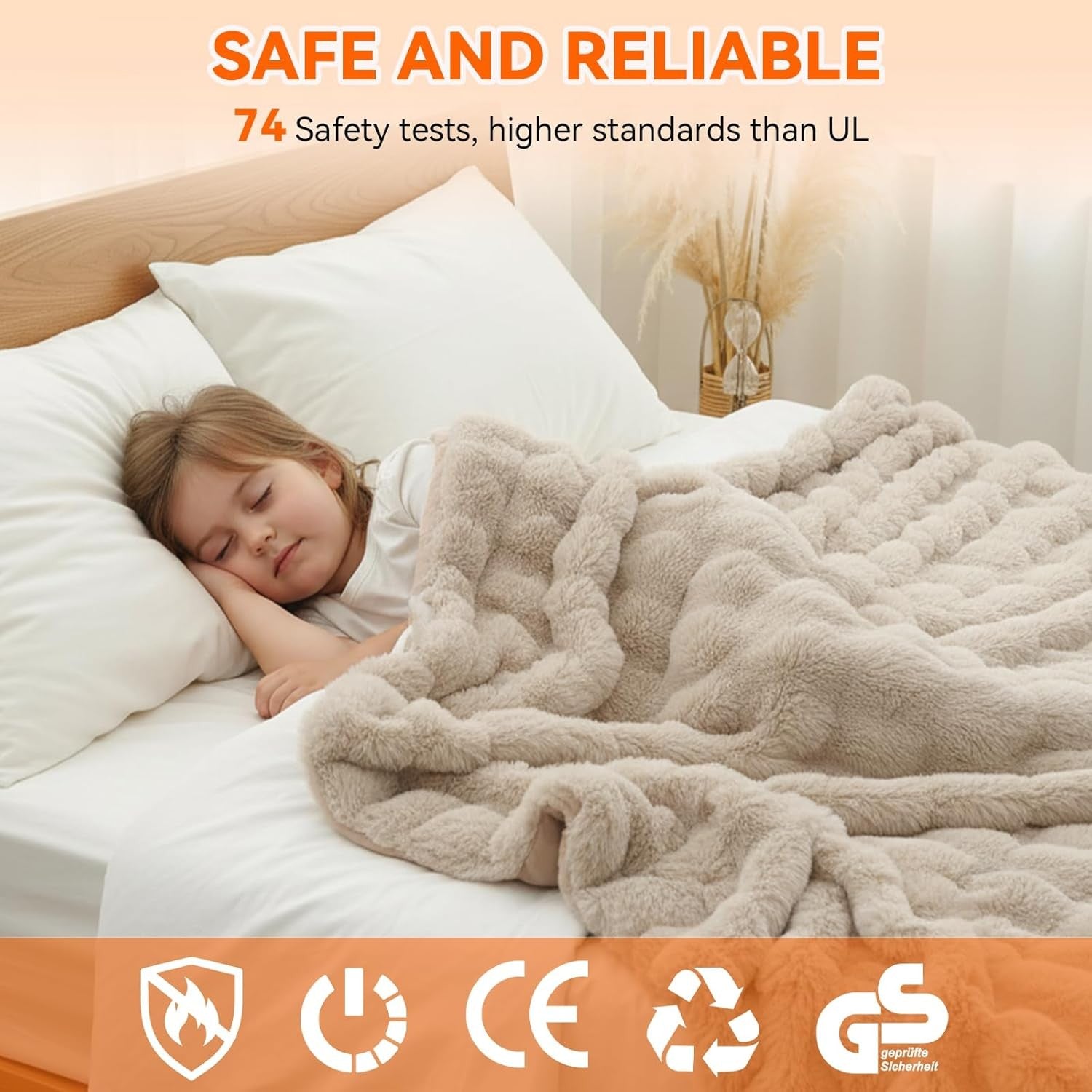 Electric Heated Throw Blanket 180x130cm Faux Fur Fast Warm Sofa Cover