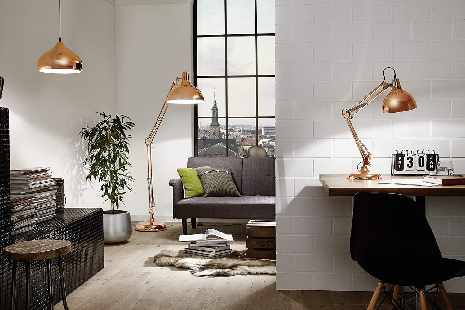 Adjustable Vintage Copper Desk Lamp with E27 Socket & Switch, 71cm