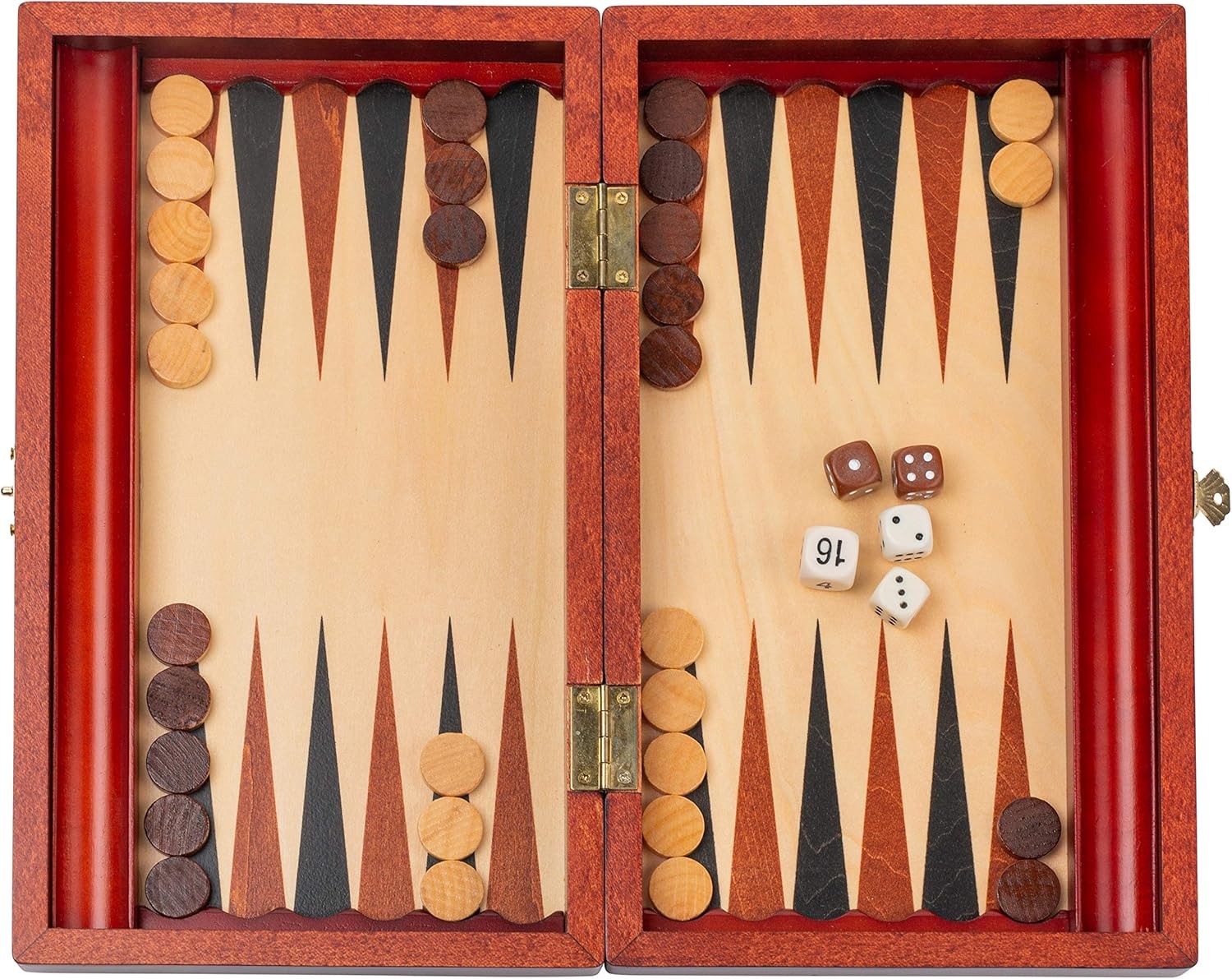 Classic Wooden Backgammon Set Compact Board Game with Dice Cups Case