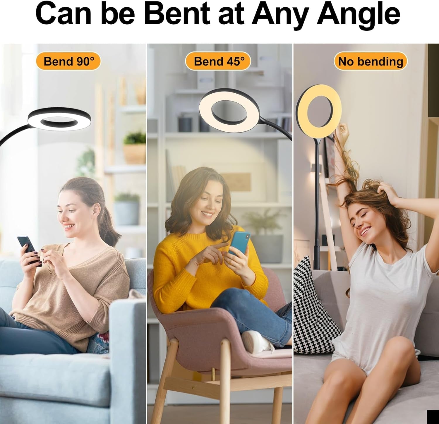 LED Reading Floor Lamp Remote Touch Dimmable Gooseneck Modern Ring Light