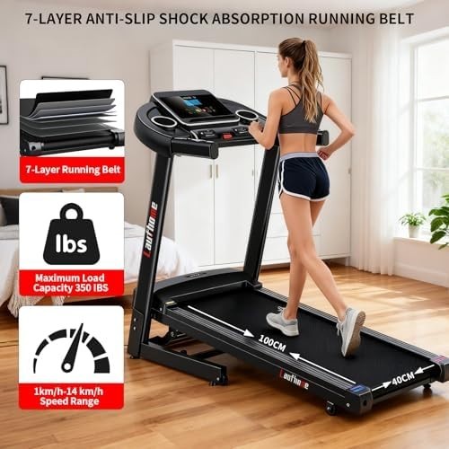 Home Folding Treadmill 4.25HP 1-14km/h Incline Running Machine Black