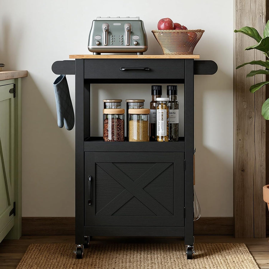 Kitchen Island on Wheels Barn Door Trolley Black