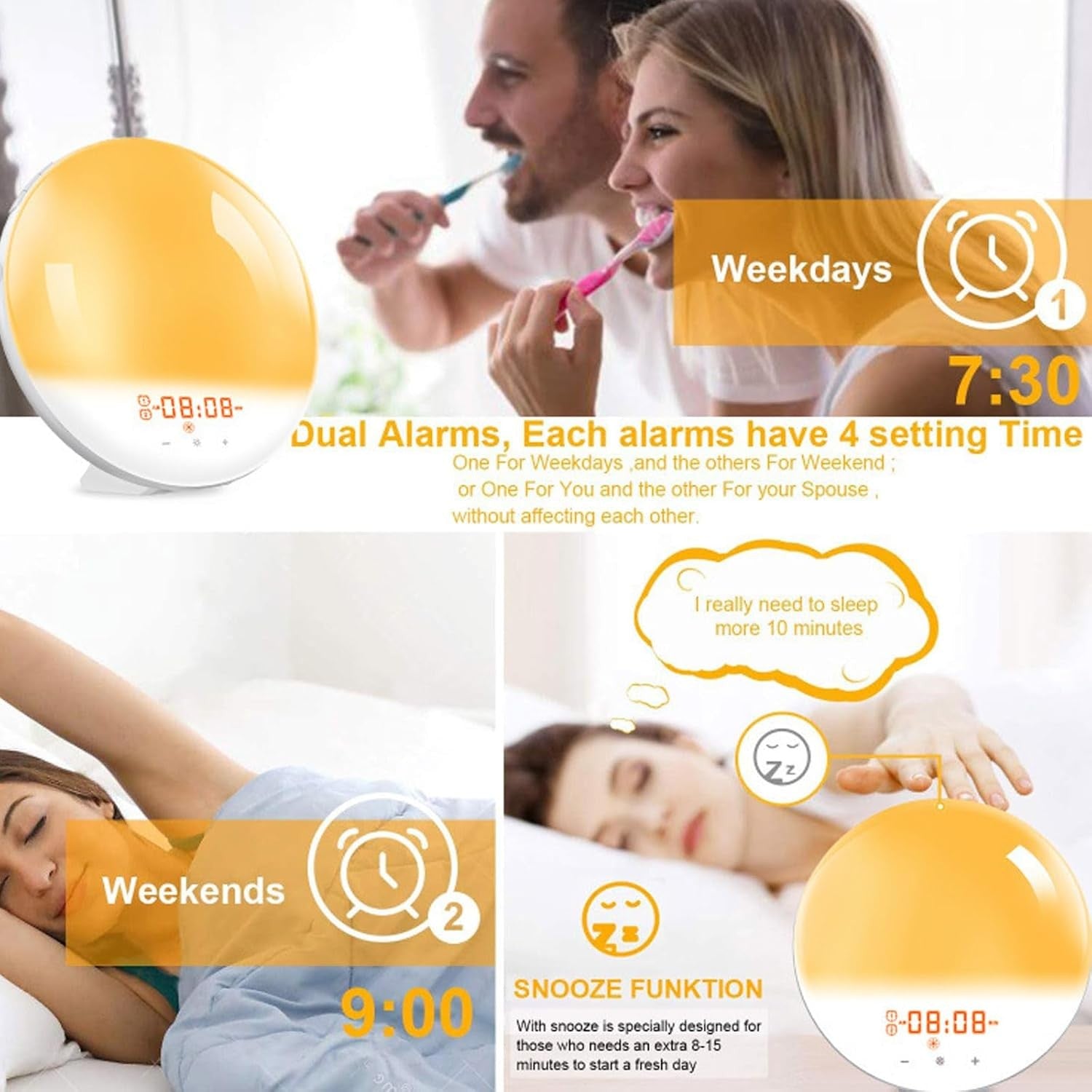 Sunrise Alarm Clock Wake Up Light White Noise Dual Alarm Kids Heavy Sleepers