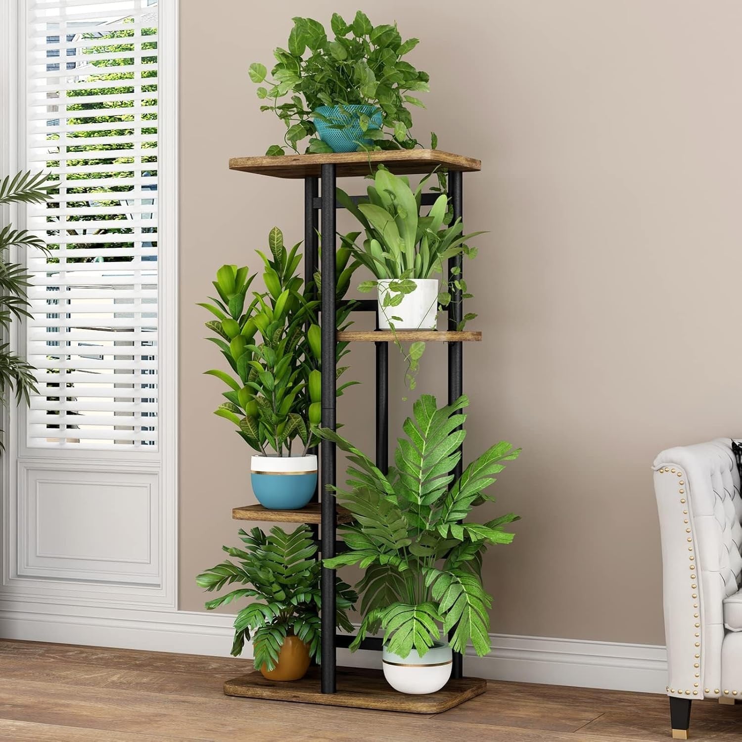 4 Tier Metal Plant Stand Indoor 5 Pot Flower Shelf Corner Display Rack for Home