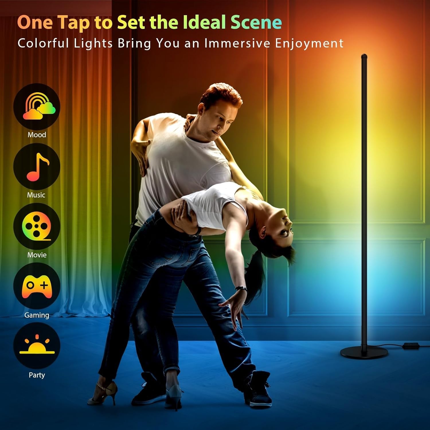 RGB Corner Floor Lamp 156cm Smart LED Light App Remote Music Sync