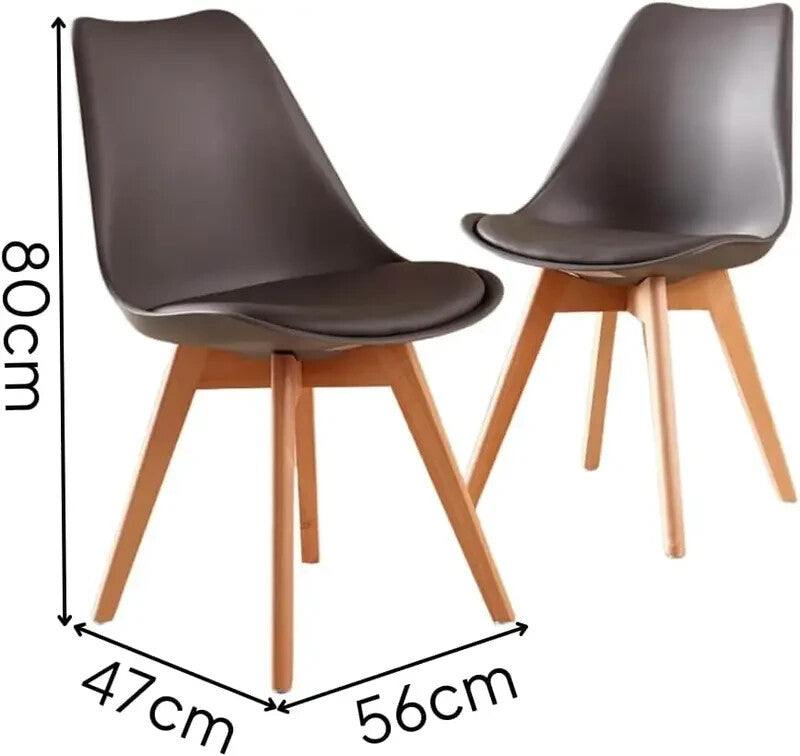 Pair Grey Tulip Dining Chairs Faux Leather Seat Wood Legs Kitchen Set