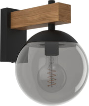 Outdoor Wall Light IP44 Black Wood Look | E27 Globe Porch Garden Lamp