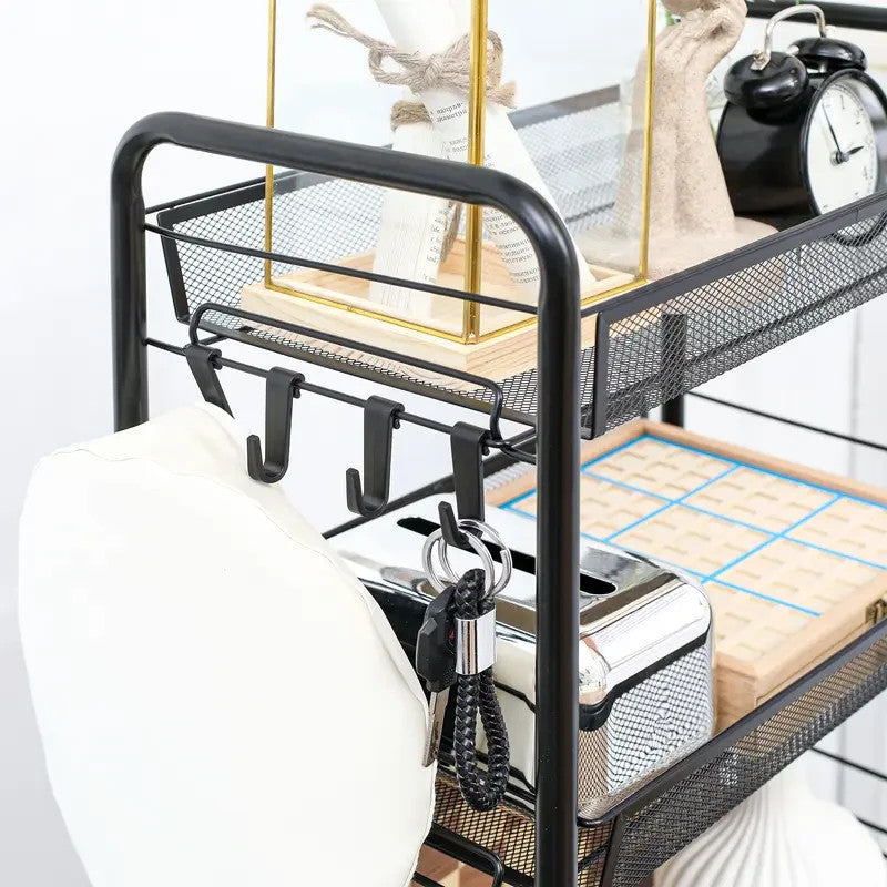 Black 5-Tier Rolling Storage Cart with Mesh Baskets & Lockable Wheels
