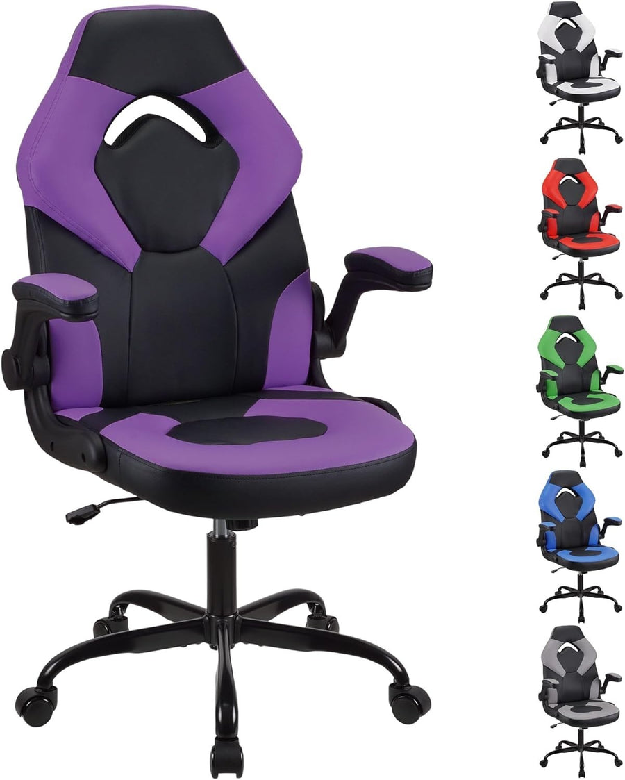 Purple Gaming Chair Office Racing Swivel PU Leather Ergonomic Headrest 200kg