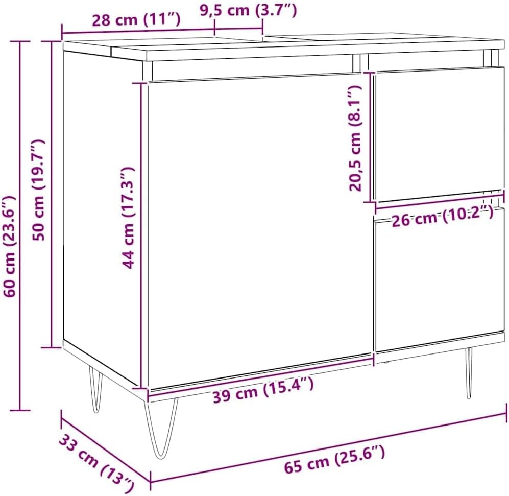 Modern Bathroom Vanity Cabinet Artisan Oak Storage Unit 65cm Under Sink Cupboard