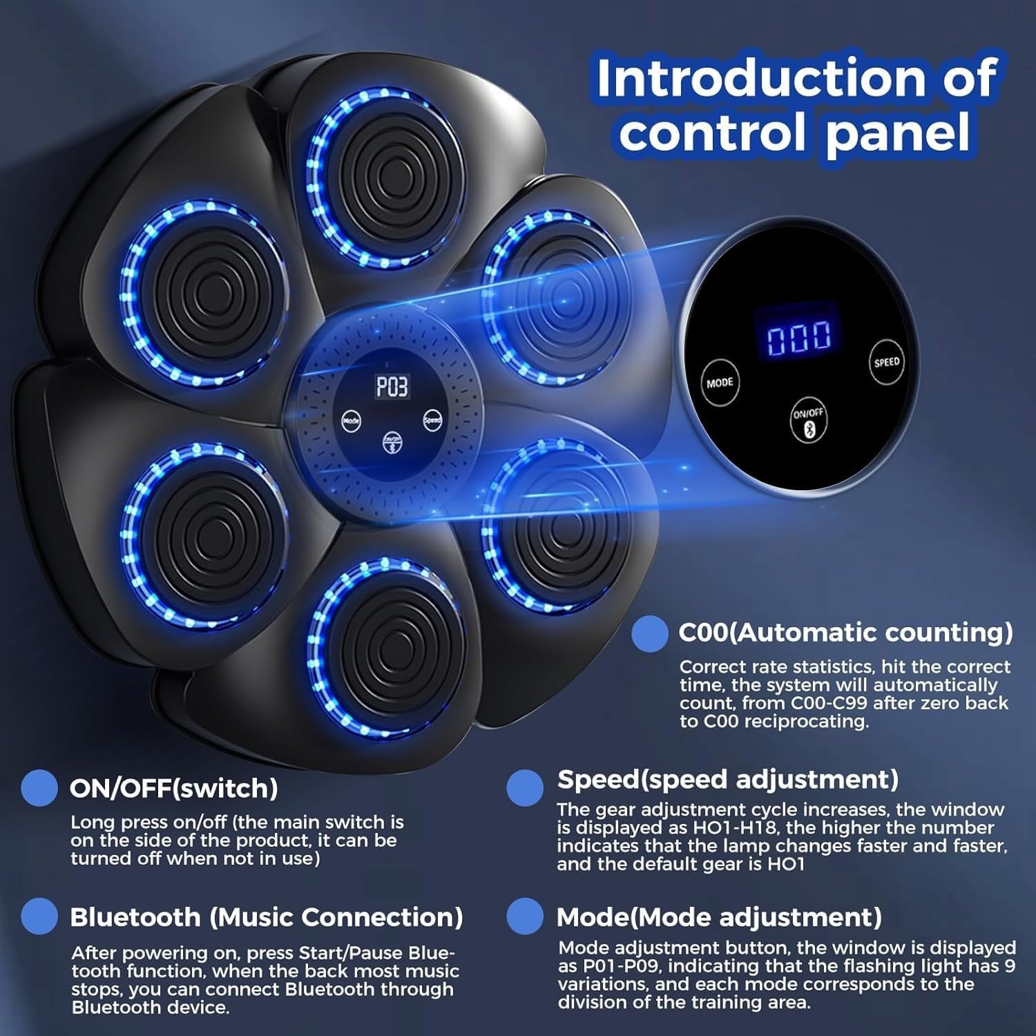 Music Boxing Machine Bluetooth LED Wall Mount Punch Trainer Kids Adults Home Gym