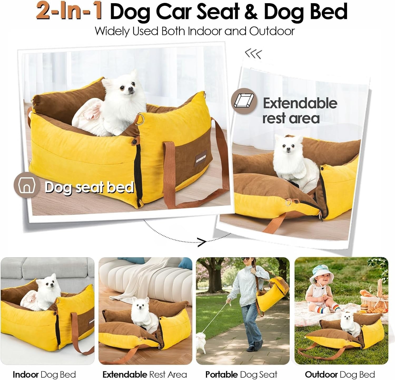Dog Car Seat Booster Bed Portable Travel Carrier Washable Up to 15kg
