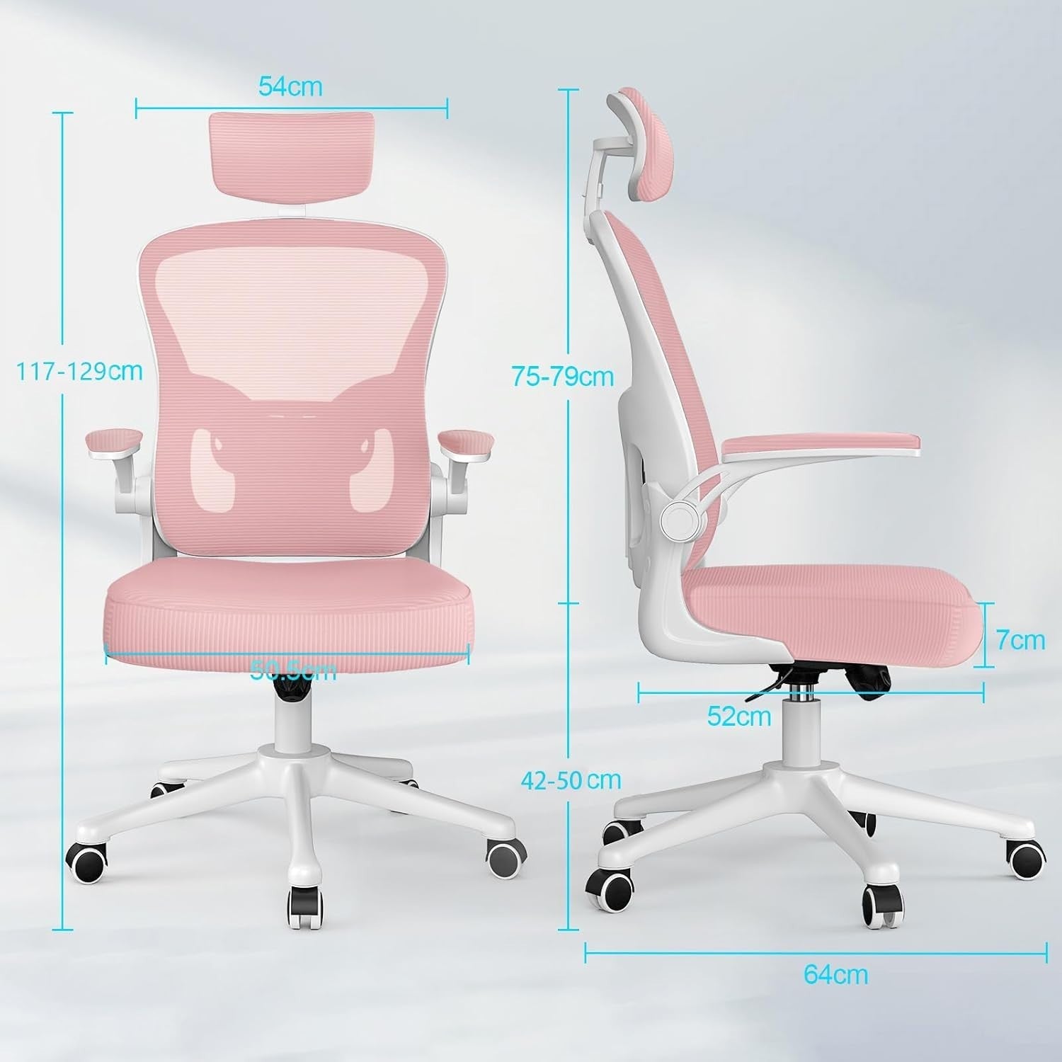 Pink Ergonomic Office Chair Mesh Back Support Adjustable Height Headrest Swivel