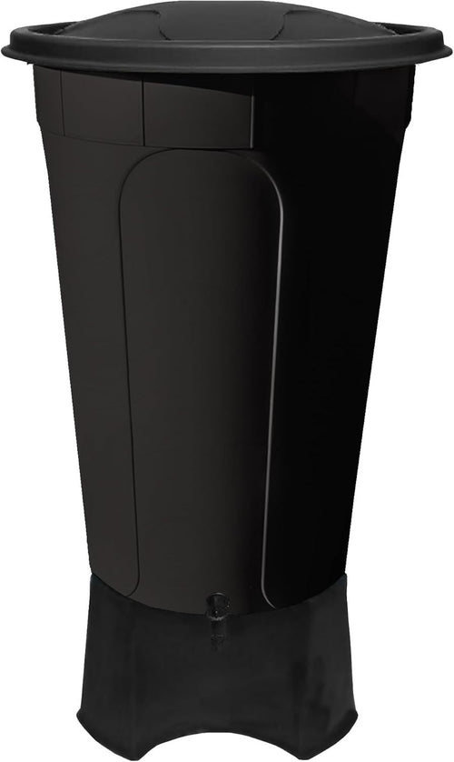 210L Black Garden Water Butt Kit with Stand, Tap & Lid for Outdoor Use