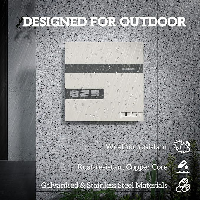 Wall Mounted Lockable Mailbox White Steel | Post Box with Viewing Window