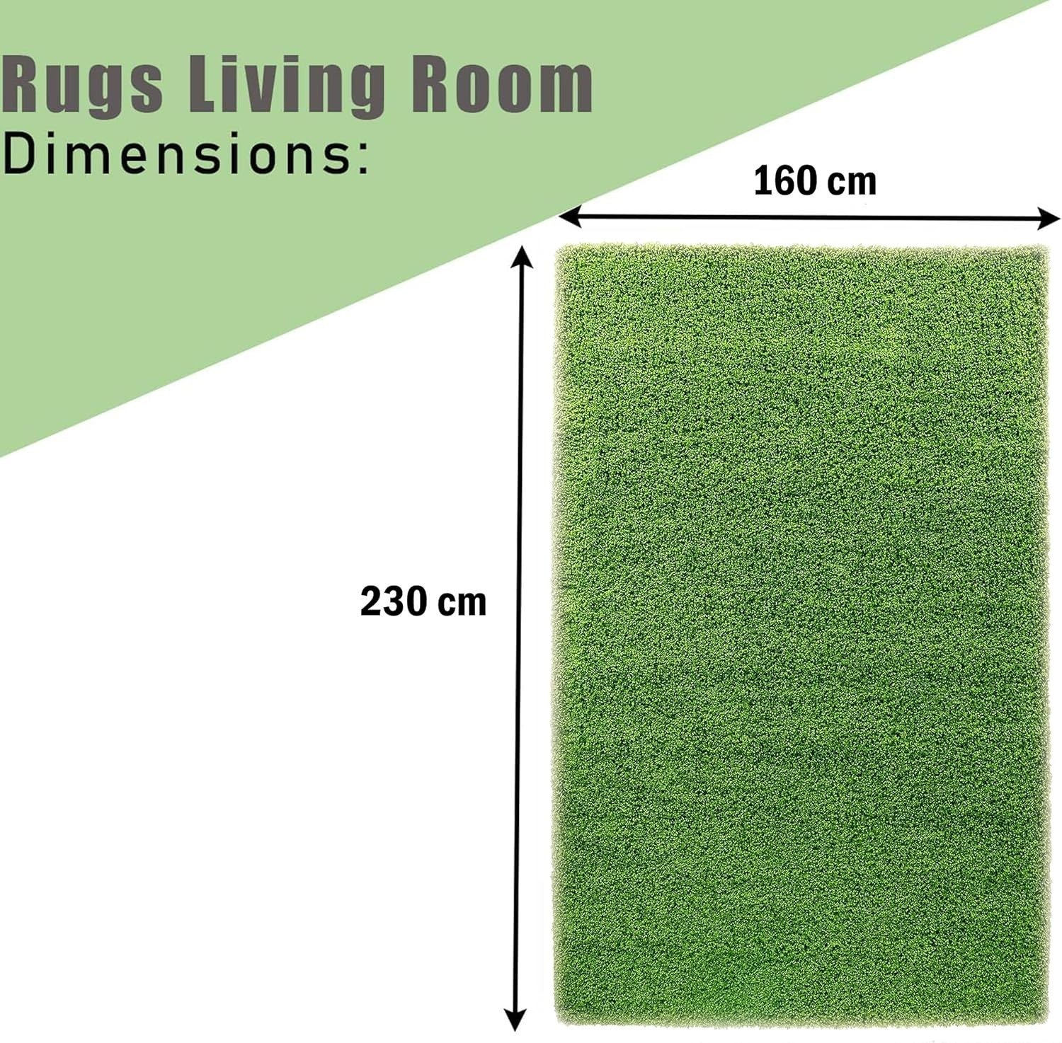 Extra Large Shaggy Rug 160x230cm 5cm Thick Soft High Pile Green Carpet