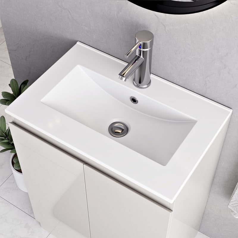 600mm White Bathroom Vanity Unit with Basin Cupboard Under Sink Storage Cabinet