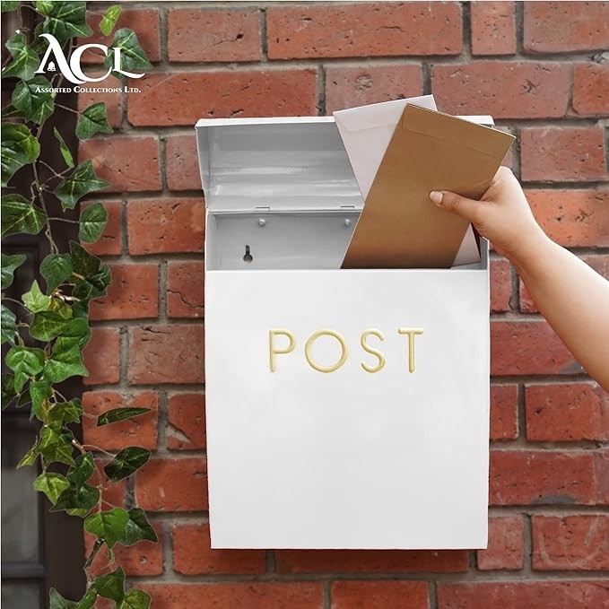 Wall Mounted White Post Box Weatherproof Secure Mailbox Outdoor Letter Holder