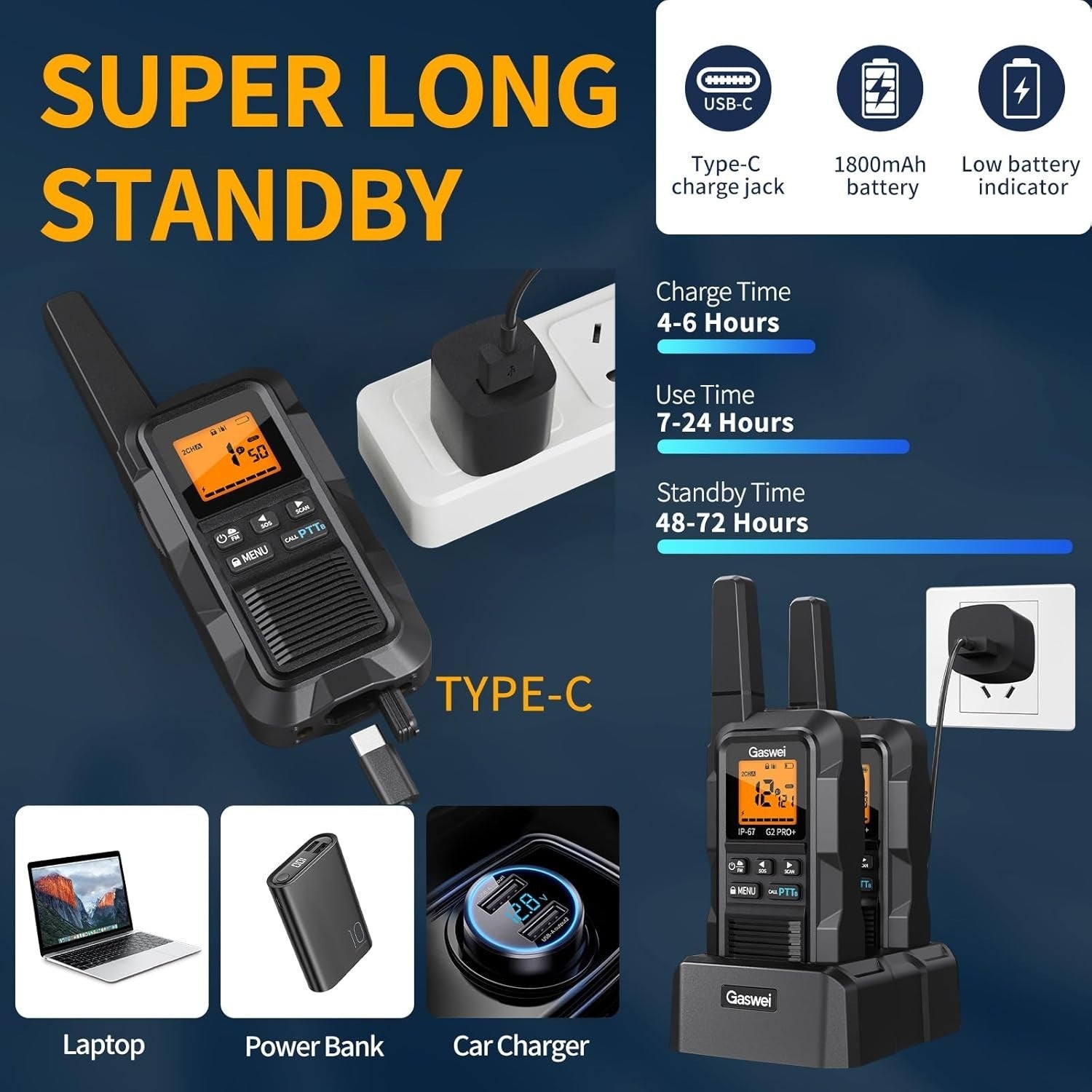 IP67 Waterproof Floating Walkie Talkies 2 Pack Long Range VOX FM SOS