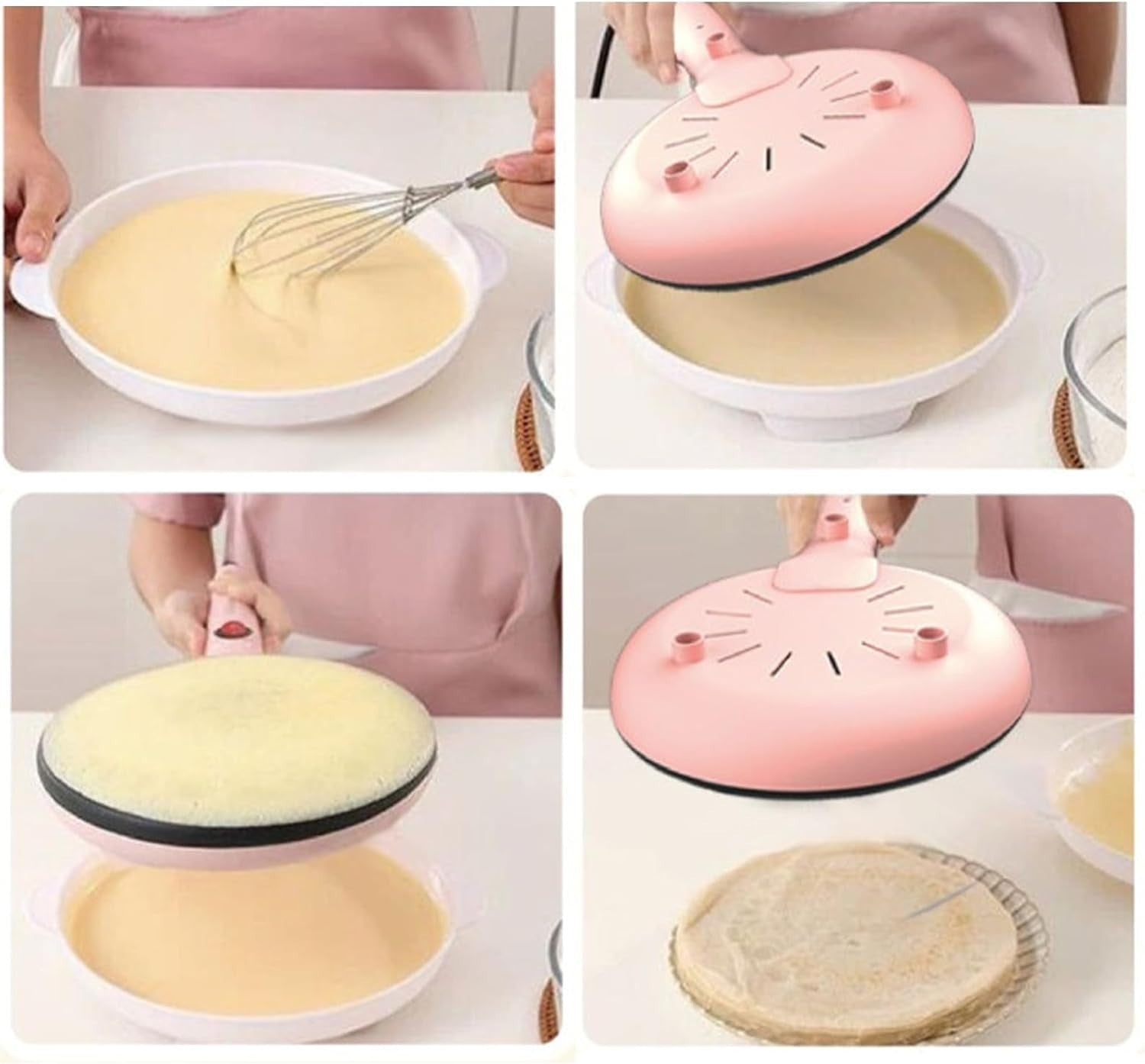 8" Electric Crepe Maker Nonstick Pan Long Handle Fast Heating Portable Pink