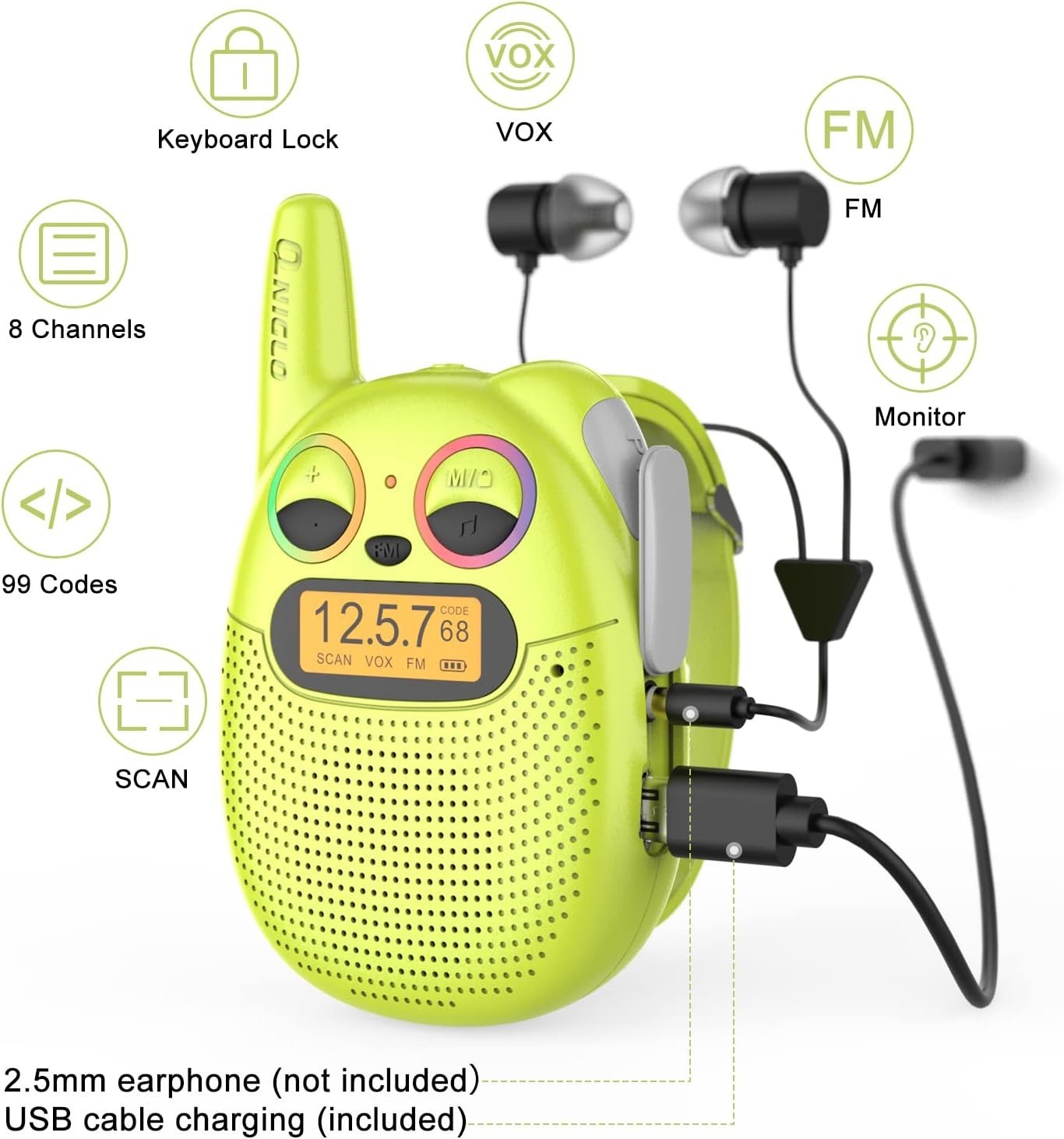 Kids Rechargeable Walkie Talkies 3 Pack Watch Style FM Radio VOX Toy