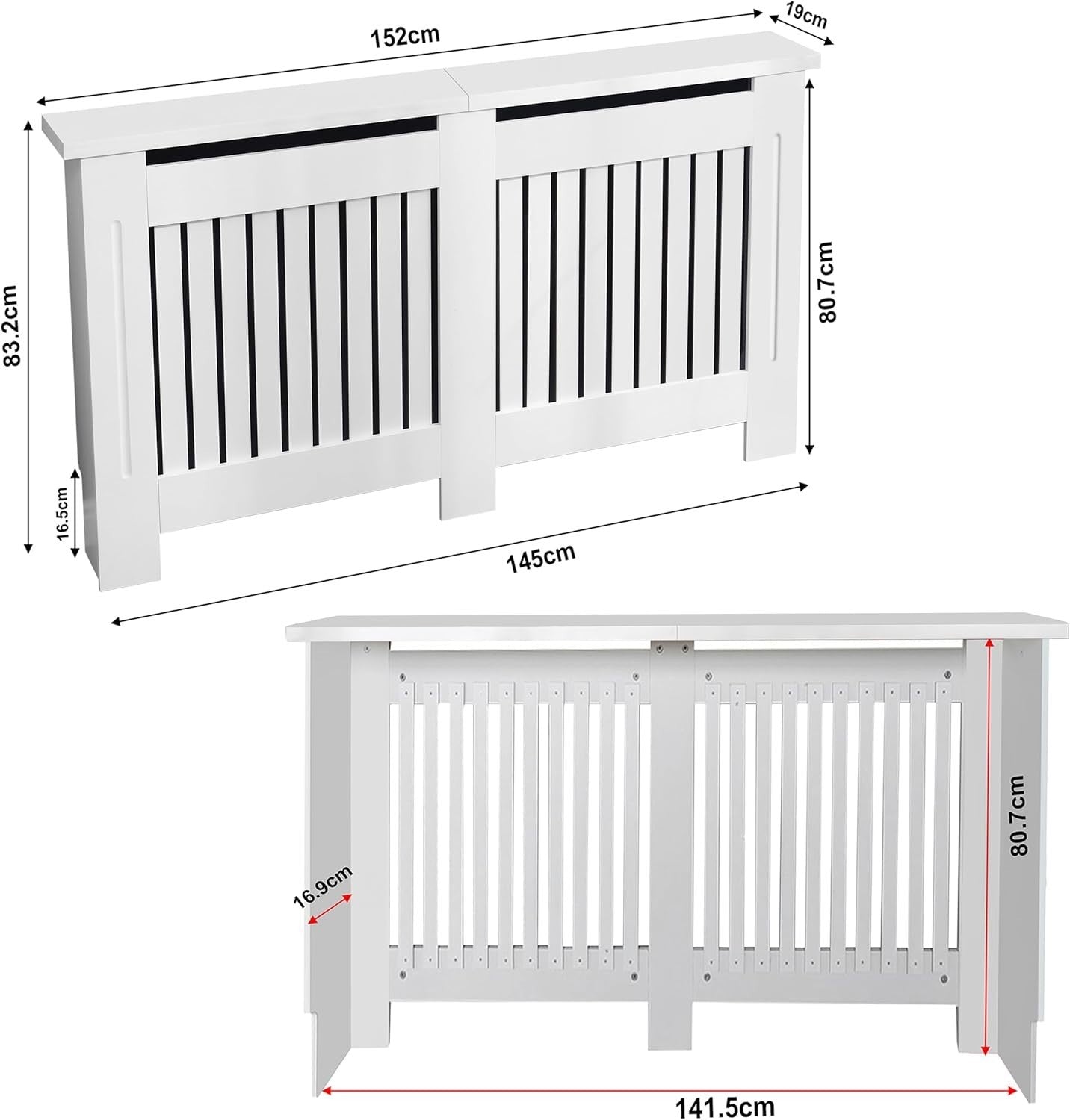 Large White Radiator Cover Cabinet | MDF Wood Slatted Heating Shelf