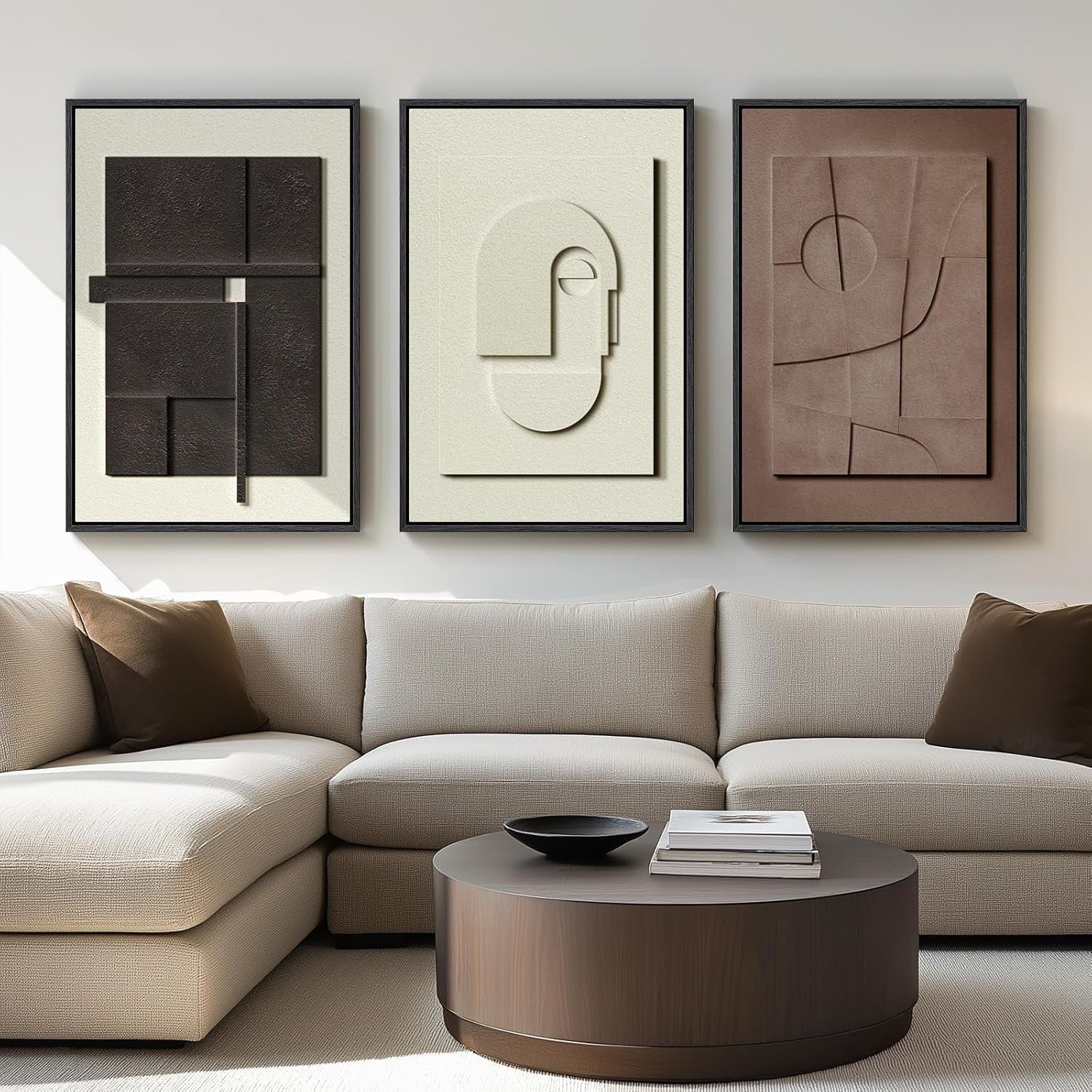 Framed Abstract 3D Wall Art 3pc 20x30in Neutral Textured